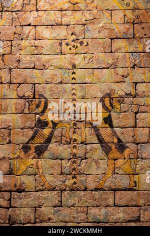 glazed brick wall decoration from Nimrud palace of King Shalmaneser III , Iraq Museum, Baghdad, Iraq Stock Photo