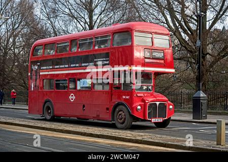 Red London bus repurposed as a  gourmet red bus tour experience on Princes Street, Edinburgh, Scotland, UK. Stock Photo