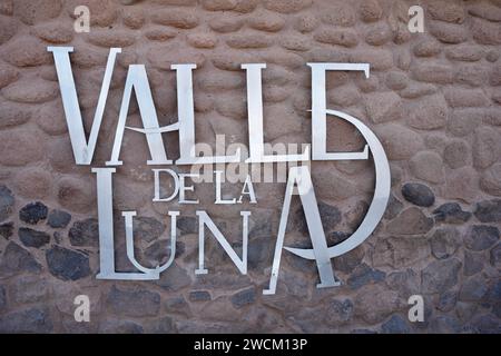 Sign for Valle De La Lune (Valley of The Moon), San Pedro de Atacama, Chile. October 14, 2023. Stock Photo