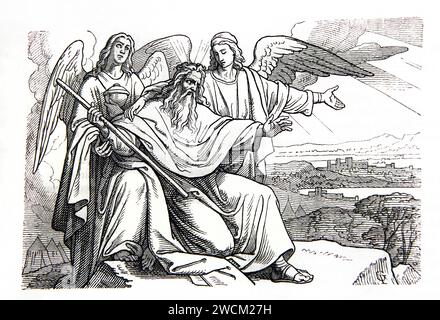 Illustration of Moses Viewing the Promised Land from Mount Nebo 'See the Land Which i Have Given Unto The Children of Israel' from Illustrated Family Stock Photo