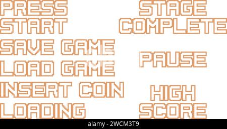 Pixel art game phrases set. Retro 8-bit style vector illustration set Stock Vector