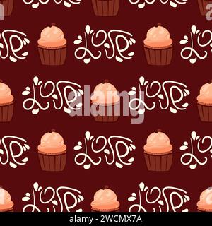 Seamless cute pattern with coffee cupcakes and love Stock Vector
