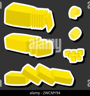 Illustration on theme big colored set different types creamy butter, dairy oil various size, creamy butter pattern consisting of collection accessory Stock Vector