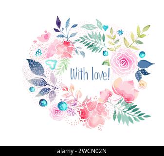 watercolor pink peony flower bouquet isolated on white background digital painting. Happy Valentine's Day. hand drawing. Not AI, Vector illustration Stock Vector