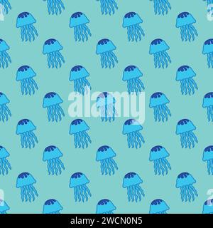 Jellyfish seamless pattern on the green background Stock Vector