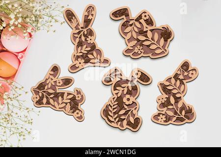 BUNNY EASTER BUNDLE Digital multilayer layout files are specially prepared for the laser cut, CNC router machine and other cutting machines. Stock Vector