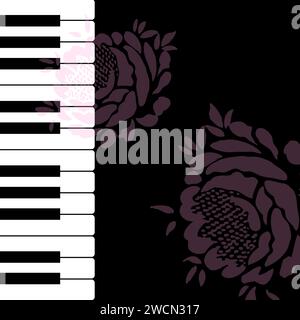 Piano spring flowers, Music piano festival poster template. Background with piano keys. Piano keyboard. Background with roses. Stock Vector