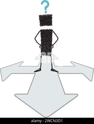 A stick figure does not know which path to choose. Stock Vector