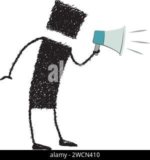 A stick figure speaking with a megaphone. Stock Vector