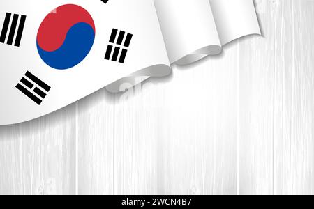 3d flag of Korea on wooden plank. Creative background with Korean national flag. Vector illustration for tournament calendar or tourism Stock Vector