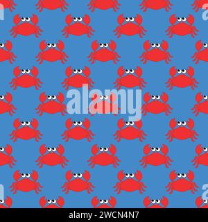 The crab seamless pattern on the blue background Stock Vector