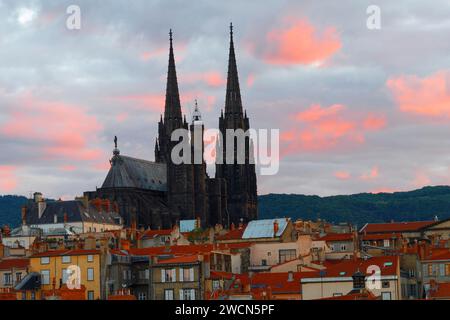 The Cathedral of Our Lady of the Assumption of Clermont-Ferrand is a Gothic cathedral and French national monument located in the town of Clermont Fer Stock Photo