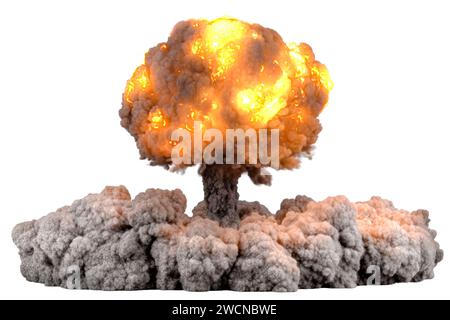 Explosion nuclear bomb. Atom Bomb Explosion, 3D rendering isolated on white background Stock Photo