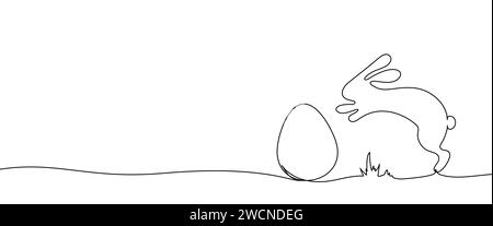 Easter bunny with egg one continuous line vector illustration Stock Vector