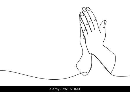 Praying hands one continuous line vector illustration Stock Vector