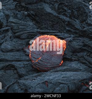 Glowing red fresh lava at Geldingadalur Fagradallsfjall Volcanic eruption in Iceland Stock Photo