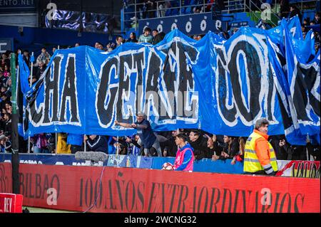 Getafe, Madrid, Spain. 16th Jan, 2024. Getafe fans seen before the football match valid for the round of 16 of the Copa del Rey tournament between Getafe and Sevilla played at Estadio Coliseum in Getafe, Spain. (Credit Image: © Alberto Gardin/ZUMA Press Wire) EDITORIAL USAGE ONLY! Not for Commercial USAGE! Stock Photo