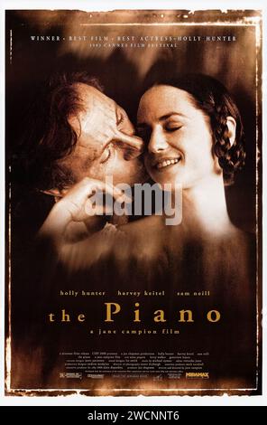 The Piano (1993) directed by Jane Campion and starring Holly Hunter, Harvey Keitel and Sam Neill. In the mid-19th century a mute woman is sent to New Zealand along with her young daughter and prized piano for an arranged marriage to a farmer, but is soon lusted after by a farm worker. Photograph of an original 1993 US one sheet poster. ***EDITORIAL USE ONLY*** Credit: BFA / Miramax Films Stock Photo