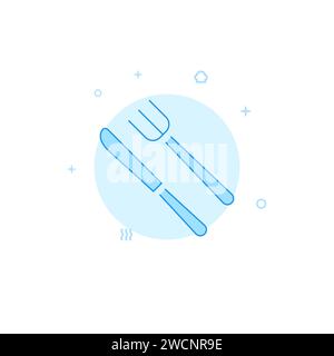 Fork, knife vector icon. Flat illustration. Filled line style. Blue monochrome design. Editable stroke. Adjust line weight. Stock Vector