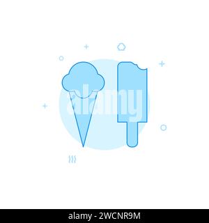 Ice cream, popsicle vector icon. Flat illustration. Filled line style. Blue monochrome design. Editable stroke. Adjust line weight. Stock Vector
