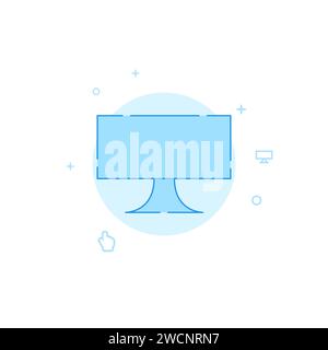 Computer monitor vector icon. Flat illustration. Filled line style. Blue monochrome design. Editable stroke. Adjust line weight. Stock Vector
