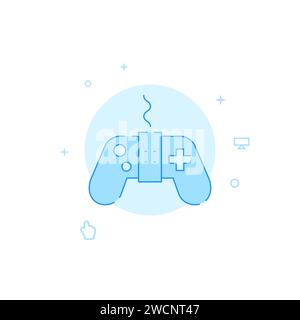 Joystick, game controller vector icon. Flat illustration. Filled line style. Blue monochrome design. Editable stroke. Adjust line weight. Stock Vector