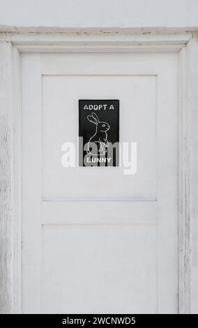 Adopt a bunny rabbit sign Stock Photo