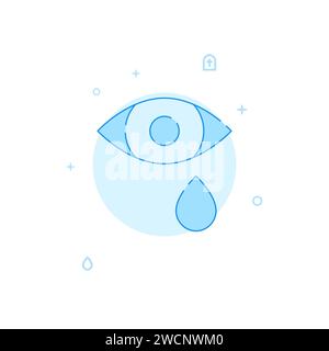 Crying, sorrow vector icon. Flat illustration. Filled line style. Blue monochrome design. Editable stroke. Adjust line weight. Stock Vector
