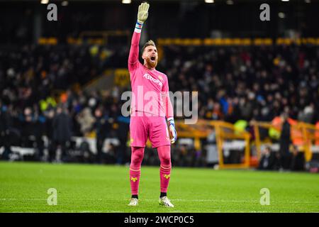 16th January 2024; Molineux Stadium, Wolverhampton, West Midlands, England; FA Cup Third Round Replay Football, Wolverhampton Wanderers versus Brentford; Jose Sa of Wolves celebrates the goal scored by Nathan Fraser in the 72nd minute for 2-2 Stock Photo