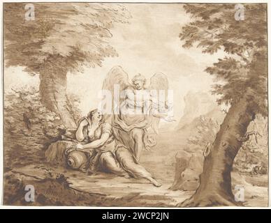 Hagar in the desert, Jurriaan Cootwijck, after Eustache Lesueur, 1759 print Hagar is located on the ground in a mountainous landscape. An angel points her to a water source. On the right is Ismaël, the child of Hagar, hidden under a bush. print maker: Amsterdamafter drawing by: Paris paper  an angel appears and reveals a well of water to Hagar Stock Photo