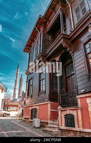 Edirne, Turkiye - January 14, 2024: Generic architecture and street view from Edirne, a city located in the northwest end of Turkiye. Stock Photo