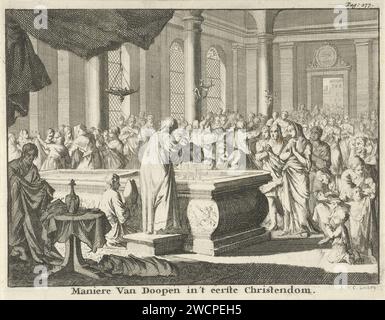 Baptismal Ceremony, Caspar Luyken, 1694 print Print at the top right marked: page: 277. Amsterdam paper etching baptism, christening ceremony  the first of the seven sacraments Stock Photo
