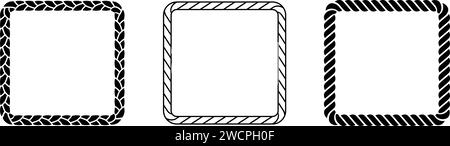 Set of rope frames. Squared cord border collection. Rectangular rope loop pack. Chain, braid or plait border bundle. Square design elements for decor, banner, poster, booklet. Vector decoration frames Stock Vector