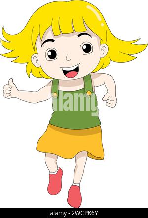 a blonde haired girl walking around alone with happy face Stock Vector