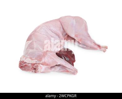 Whole raw rabbit carcass and liver isolated on white Stock Photo
