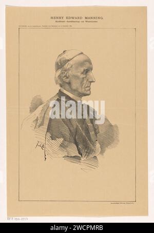 Henry Edward Manning, Johan Braakensiek, 1890 print Portrait of Cardinal Henry Edward Manning, Archbishop of Westminster. Amsterdam paper  cardinal Stock Photo