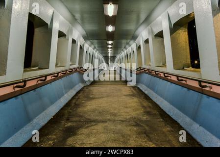 Night view of Chi Ming Bridge aka Jimmy Bridge, in the old industrial area of Kowloon Bay, Kowloon, Hong Kong. Off the beaten track yet instagrammable Stock Photo