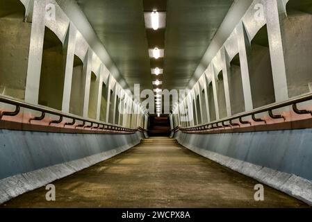 Night view of Chi Ming Bridge aka Jimmy Bridge, in the old industrial area of Kowloon Bay, Kowloon, Hong Kong. Off the beaten track yet instagrammable Stock Photo