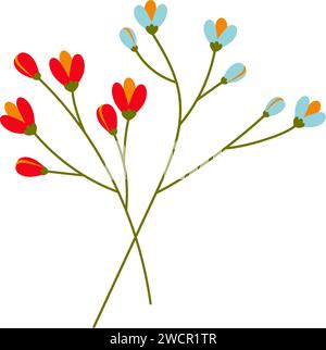 Abstract colorful blossom twigs in trendy bright colors. Isolated design element for greeting cards. EPS. Vector for sticker, icon, or pointer, posters, banners, brochures, price tag, label or web Stock Vector