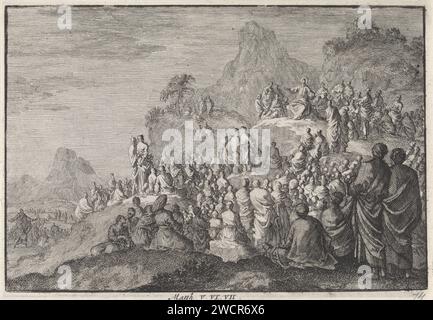 Mountal, Jan Luyken, 1703 - 1762 print  Print Maker: Haarlem Publisher: Amsterdam paper etching Christ's sermon on the mount (Matthew 5-7) Stock Photo