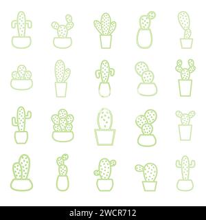 Cactus Line Icon Set Stock Vector