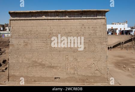 Hieroglypic carvings on wall at the ancient egyptian Temple of Khnum in Esna Egypt Stock Photo