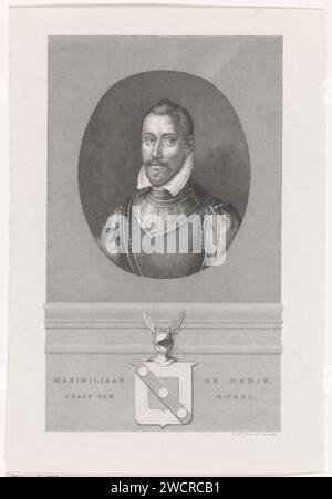 Portrait of Maximilian de Hennin, Count of Bossu, Edouard Taurel, 1841 - 1879 print  Amsterdam paper steel engraving Stock Photo