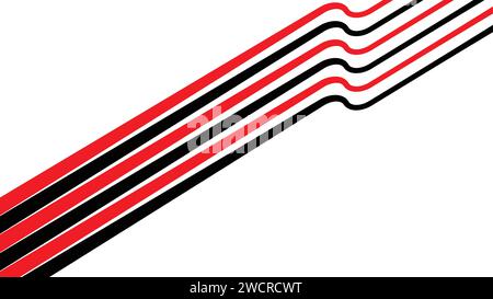 3D red and blue lines in perspective with yellow elements abstract vector background, linear perspective illustration Stock Vector