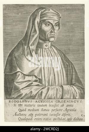 Portret van Rudolf Agricola, Philips Galle, after Lucas Cranach (I), 1572 print Portrait of Rudolf Agricola, a famous humanist from Groningen. Bust to the right. Numbered C7. The print has a Latin caption and is part of a series of famous European scholars. print maker: Antwerpafter painting by: GermanyAntwerppublisher: Antwerp paper engraving Stock Photo