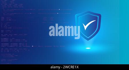 Futuristic blue shield ethics and Security abstract technology background. Artificial intelligence digital transformation and Business quantum interne Stock Photo