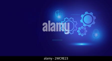 Futuristic blue shield ethics and Security abstract technology background. Artificial intelligence digital transformation and Business quantum interne Stock Photo