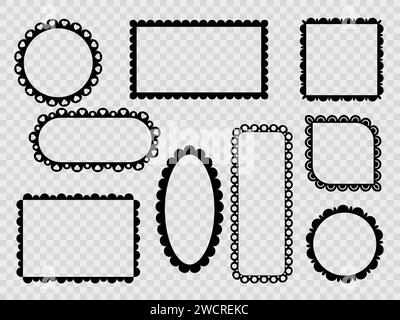 Premium Vector  Circle and square scalloped frames scalloped edge  rectangle and ellipse shapes simple label and sticker form flower  silhouette lace frame vector illustration isolated on white background