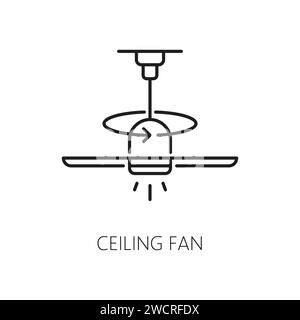 Electric ceiling fan lamp, indoor light, halogen lantern line icon. Office electric lamp, work interior furniture light outline vector icon. House or home ceiling thin line sign or pictogram Stock Vector