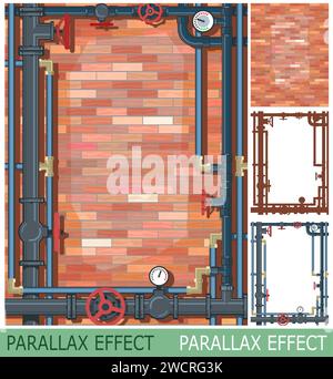 Pipeline and wall. Set of slides for parallax effect. Funny cartoon style. Picture vector Stock Vector